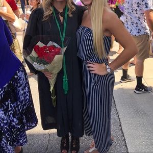 Small Blue and White Cropped Striped Jumpsuit